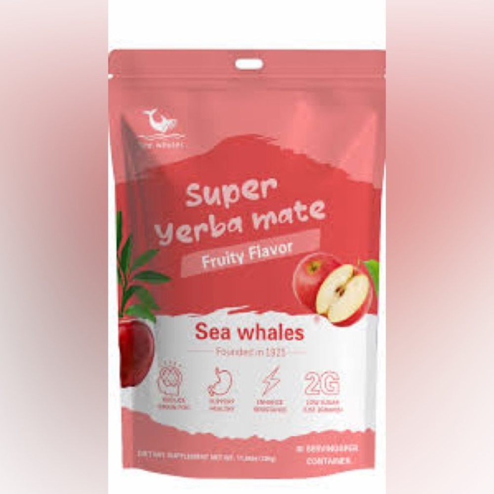 Sea Whales Super Yerba Mate Apple Flavor instant powder. Pre & probiotics